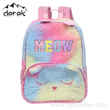 Rainbow plush embroidered school children's backpack